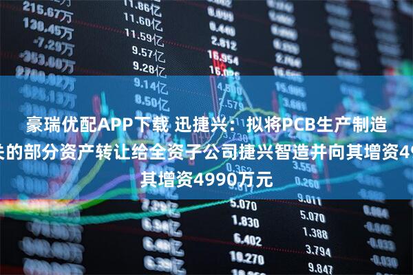豪瑞优配APP下载 迅捷兴：拟将PCB生产制造环节相关的部分资产转让给全资子公司捷兴智造并向其增资4990万元